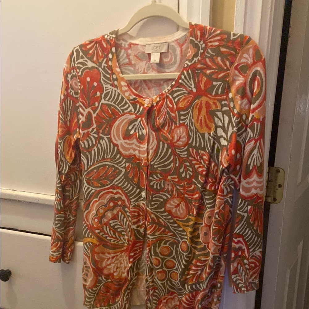 LOFT Women's Floral Cardigan - Red and Gray